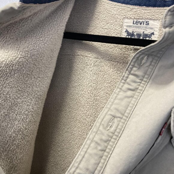 Levi's Sherpa Lined Shirt Jacket Shacket Mens 3XL Khaki Tan Workwear Classic - Picture 14 of 15
